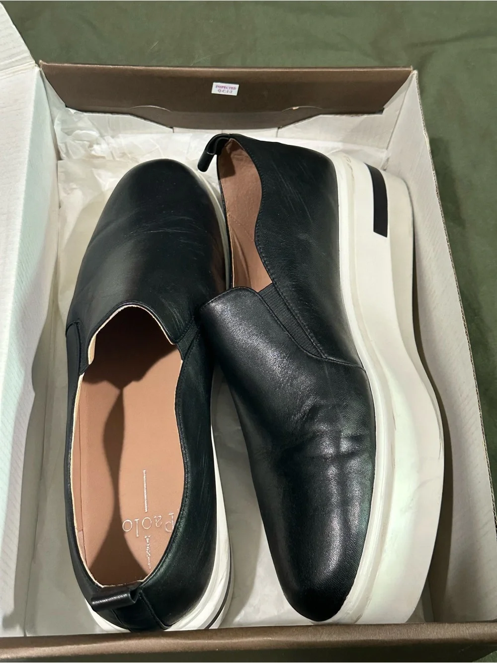 Paolo Black Leather Slip-On Loafers with White Platform Sole
